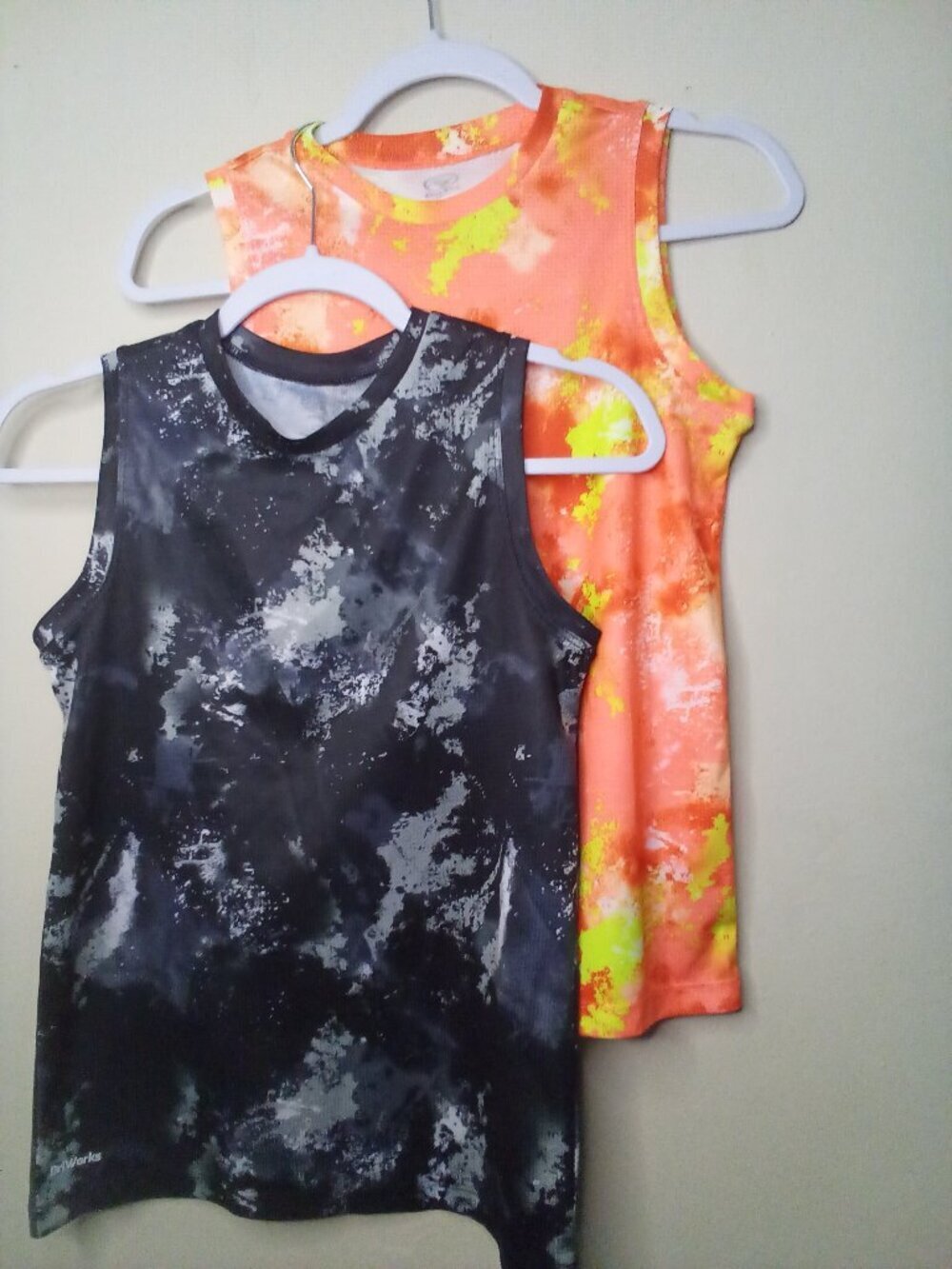 Athletic Works Tank Top Boys L 10-12 Lot of 2 Sleeveless Pattern Black Orange